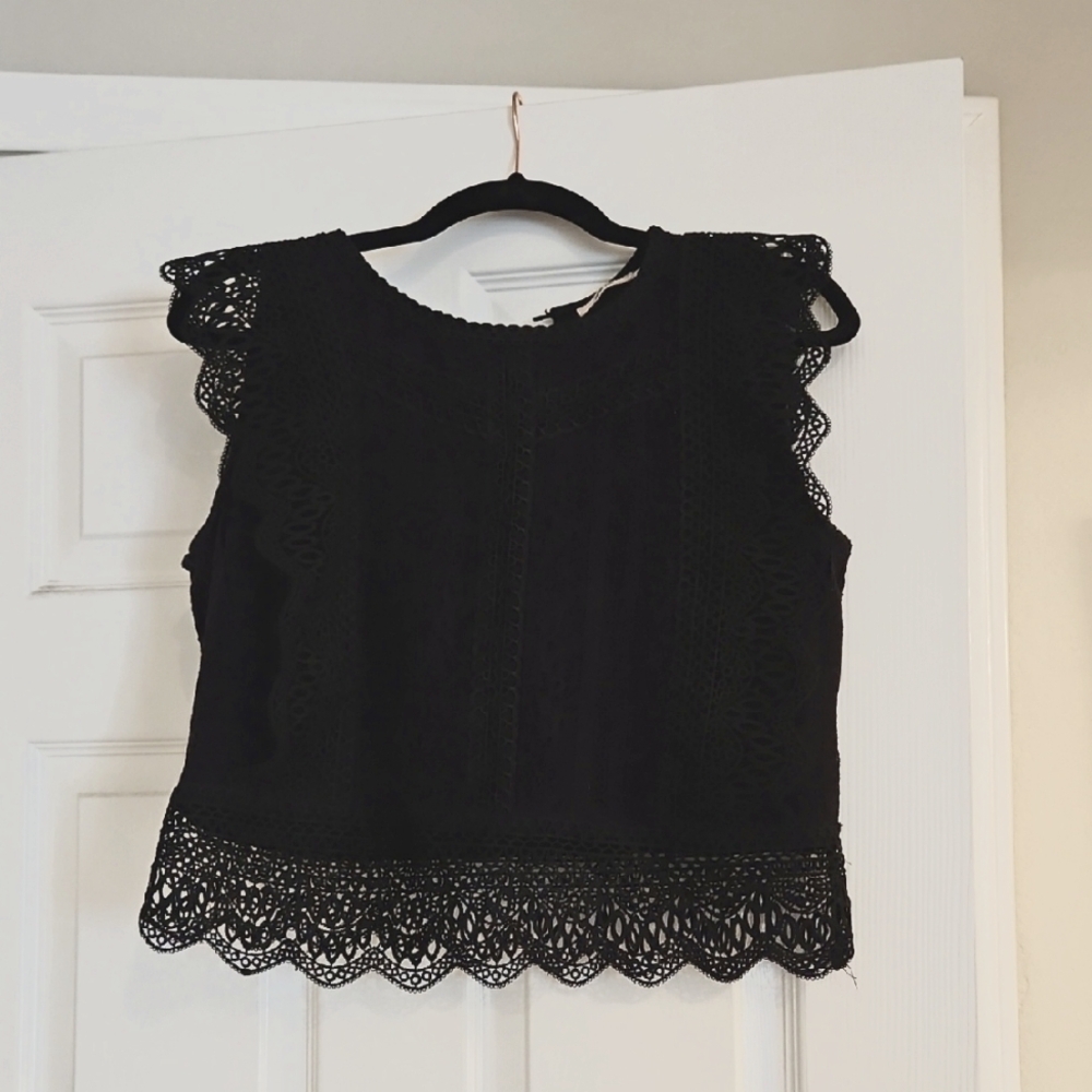 Elegant Black Lace Sleeveless Cutout  Crop Top
